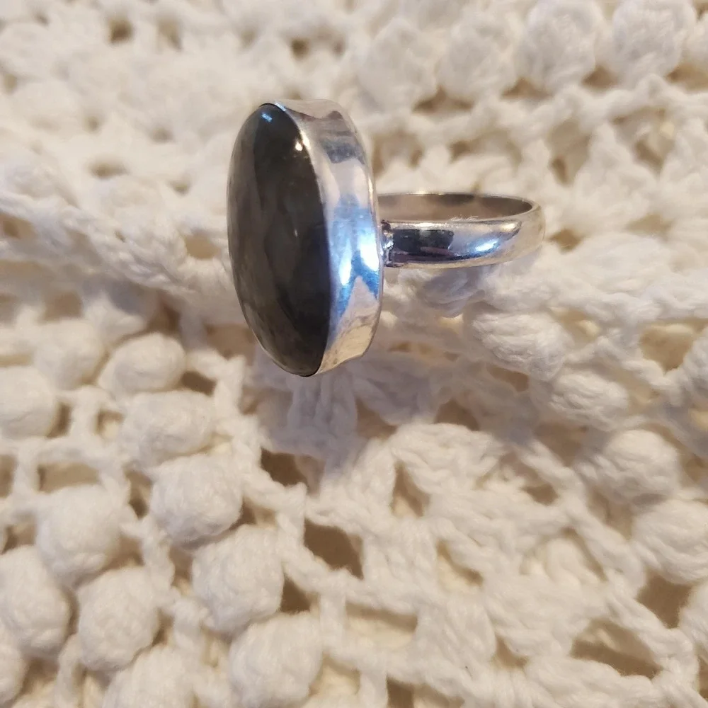 Sterling Silver 925 Labradorite Oval Cabochon Statement Ring 8 Boho Handmade Blu - Picture 3 of 8